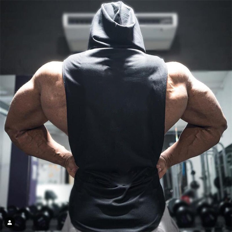 Brand Gyms Clothing Mens Bodybuilding Hooded Tank Top Cotton Sleeveless Vest Sweatshirt Fitness Workout Sportswear Tops Male