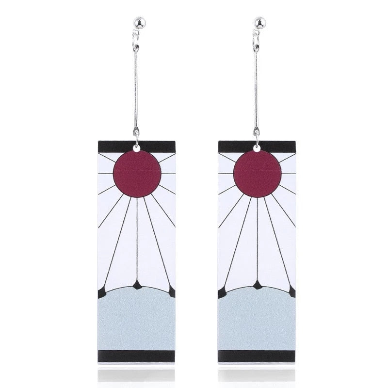 Fashion Acrylic Tanjiro Earrings Demon Slayer Earrings Anime Cosplay Props Hanafuda Drop Long Earrings for Women Girls Jewelry