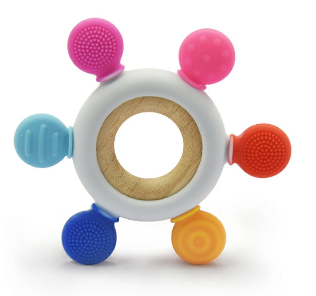 1PC Silicone Teether Baby Rudder Shape Wooden Teether Ring Kid Gift Food Grade Silicone Children&#39;s Goods Kid Teething Toys