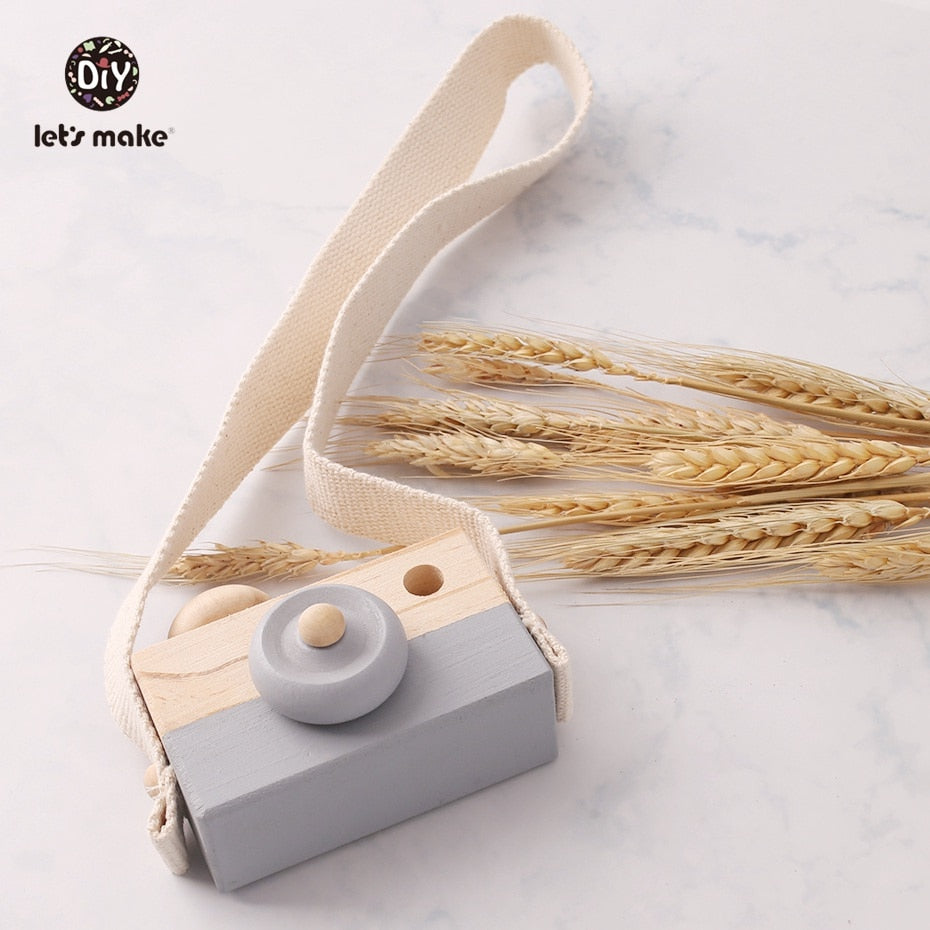 Let&#39;s Make 1pc Wooden Baby Toys Fashion Camera Pendant Montessori Toys For Children Wooden DIY Presents Nursing Gift Baby Block