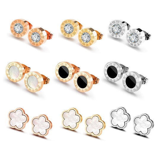 Trendy Exquisite Zircon Stainless Steel Stud Earrings For Women Classic Korean Geometric Crystal Earrings Gifts Fashion Jewelry