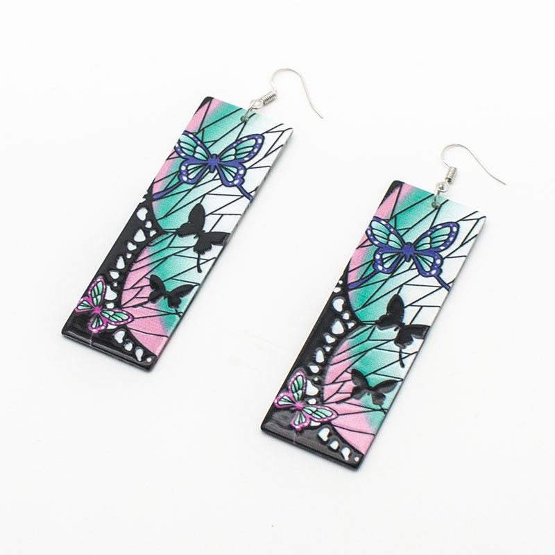 Fashion Acrylic Tanjiro Earrings Demon Slayer Earrings Anime Cosplay Props Hanafuda Drop Long Earrings for Women Girls Jewelry