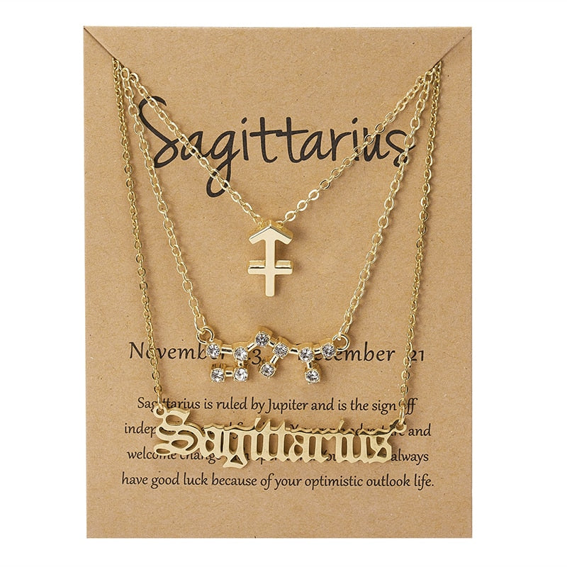 3Pcs/set 12 Zodiac Sign Necklace For Women 12 Constellation Pendant Chain Choker Birthday Jewelry With Cardboard Card