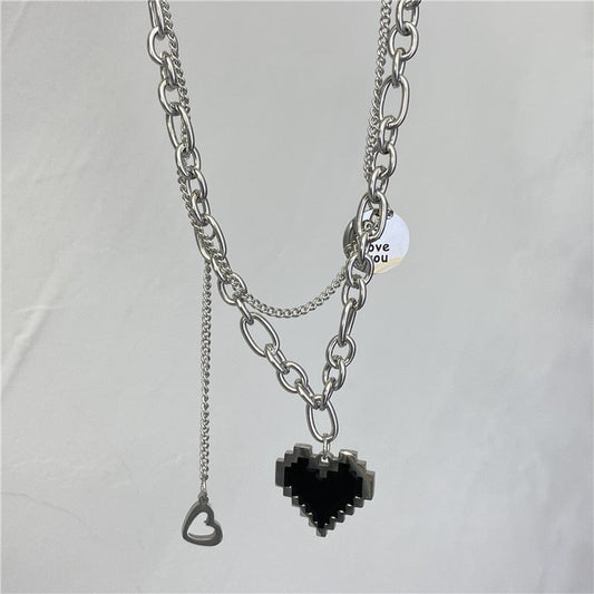 2022 New Senior Fashion Women Pendant Necklaces Fine Double Link Chain Metal Heart Party Necklace Jewelry Gift