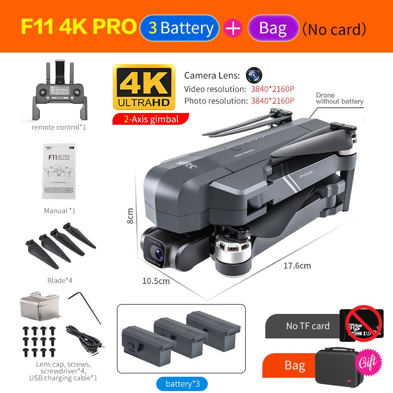 CSF F11S Pro Drone 4k Profesional Camera 3KM WIFI GPS EIS 2-axis Anti-Shake Gimbal FPV Brushless Quadcopter RC Helicopter Dron