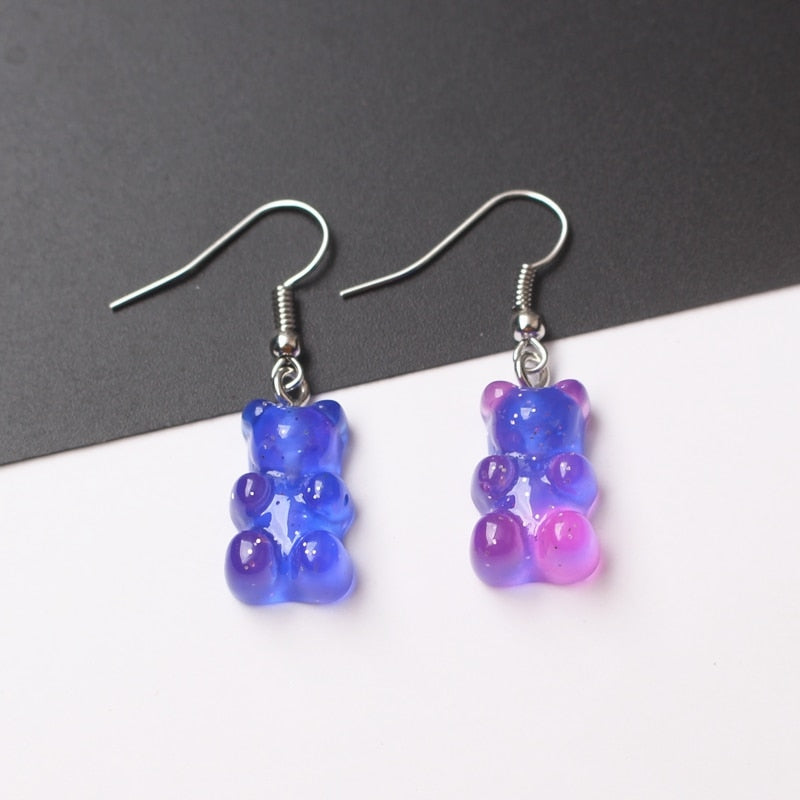 Creative Cute Candy Colorful Animal Gummy Bear Earrings Minimalism Cartoon Design Female Ear Hooks Danglers Jewelry Kids Gift