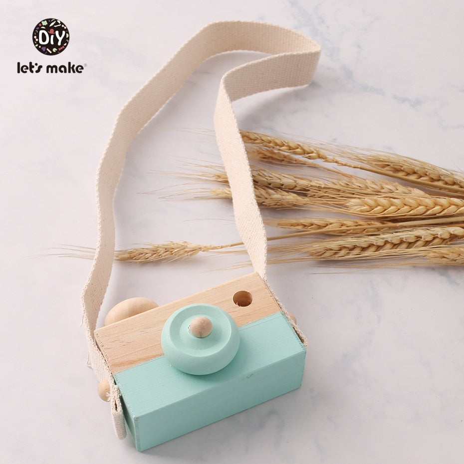 Let&#39;s Make 1pc Wooden Baby Toys Fashion Camera Pendant Montessori Toys For Children Wooden DIY Presents Nursing Gift Baby Block