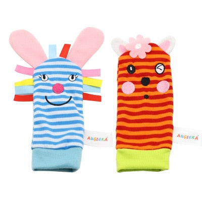 Cartoon Plush Socks Wrist Strap Rattles Baby Toys 0-12 Months Newborn Infant Kids Animal Sock Foot Finder Toy Gift Soft Rattle