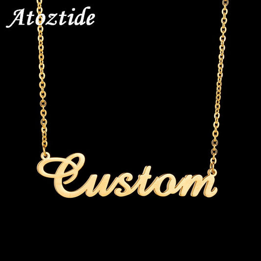 Atoztide Customized Fashion Stainless Steel Name Necklace Personalized Letter Gold Color Choker Necklace Pendant Nameplate Gift