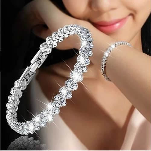 Women Silver Color Rose Gold Bracelet for Female Crystal Heart Charm Bracelet Women Bridal Wedding Fine Jewelry Gift