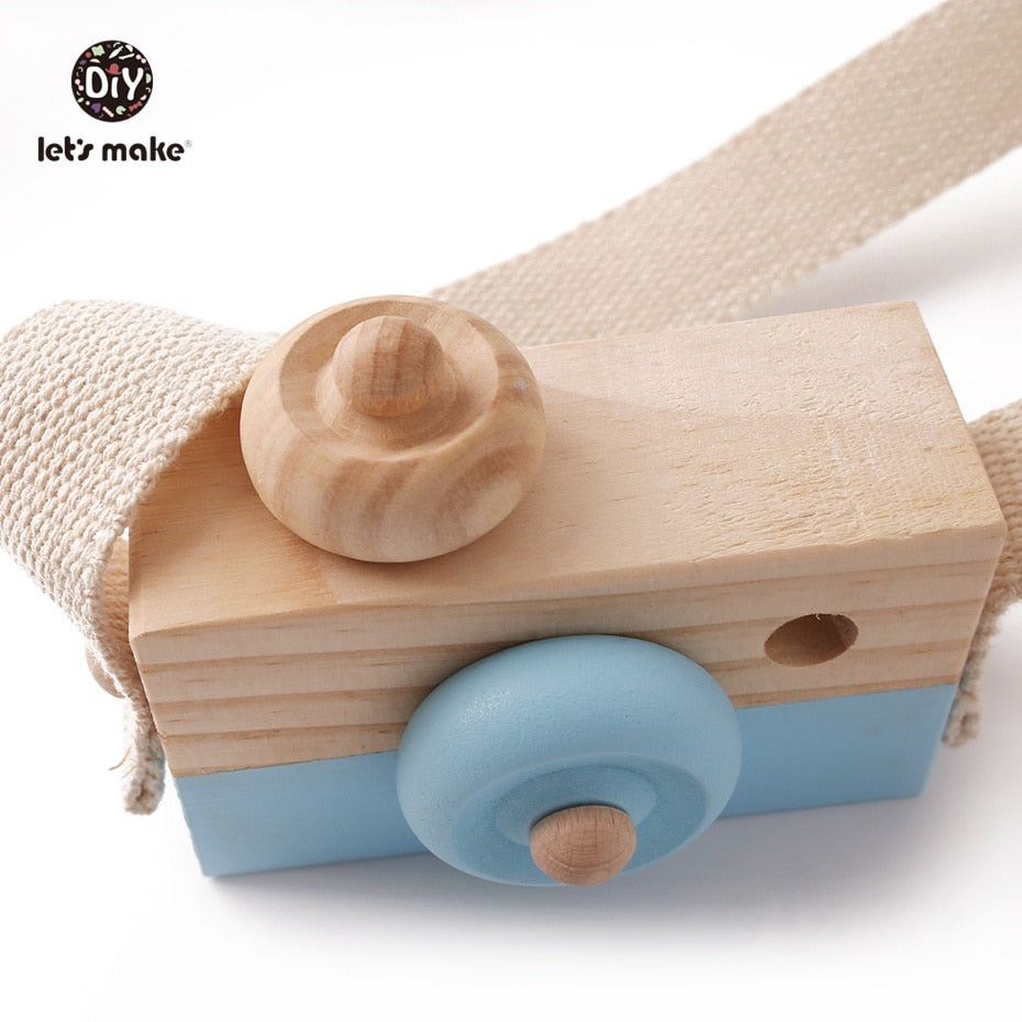 Let&#39;s Make 1pc Wooden Baby Toys Fashion Camera Pendant Montessori Toys For Children Wooden DIY Presents Nursing Gift Baby Block