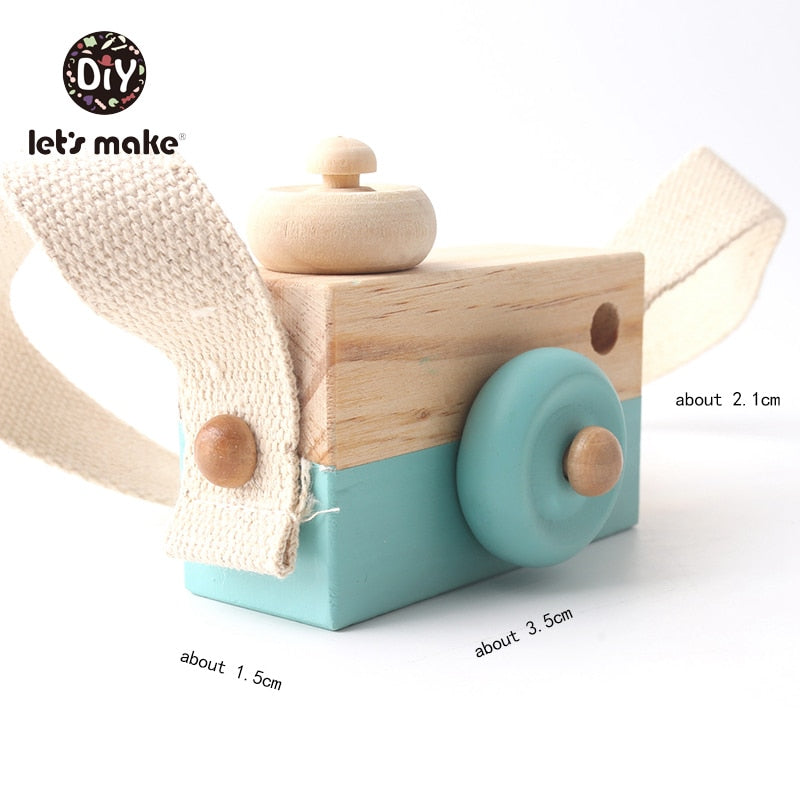 Let&#39;s Make 1pc Wooden Baby Toys Fashion Camera Pendant Montessori Toys For Children Wooden DIY Presents Nursing Gift Baby Block