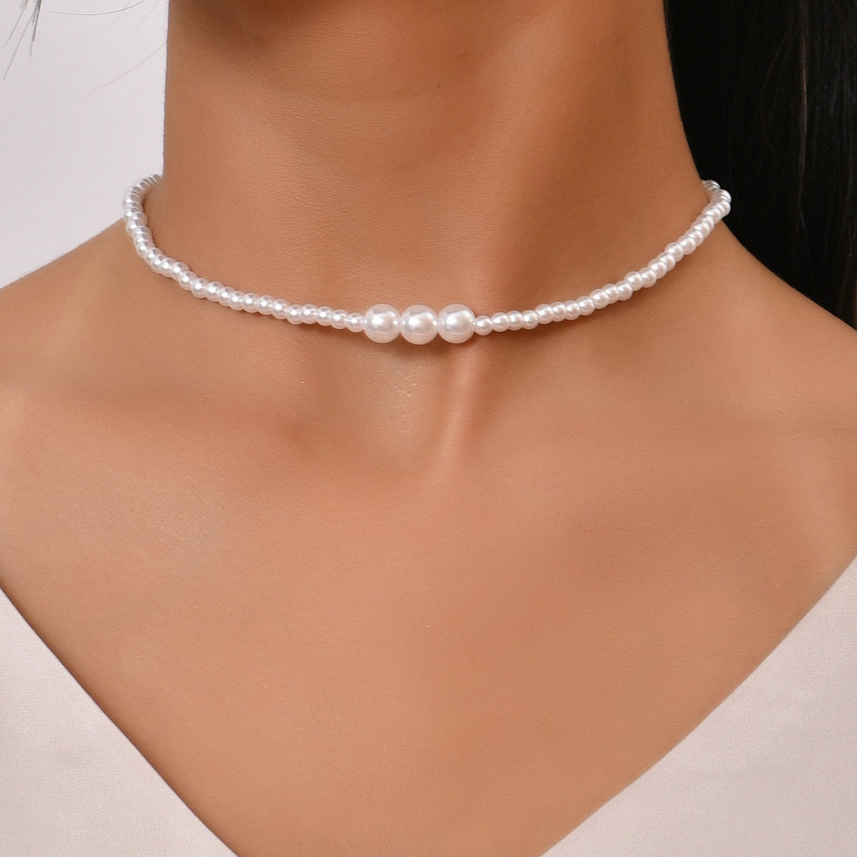 YWZIXLN 2021 Trend Elegant Jewelry Wedding Big Pearl Necklace For Women Fashion White Imitation Pearl Choker Necklace N0179