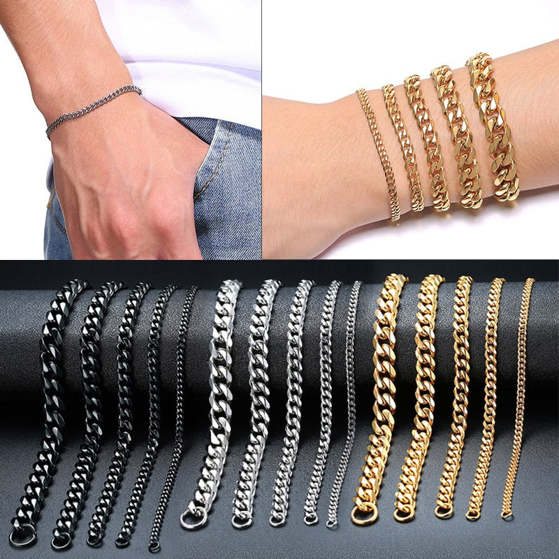 Vnox Mens Simple 3-11mm Stainless Steel Curb Cuban Link Chain Bracelets for Women Unisex Wrist Jewelry Gifts