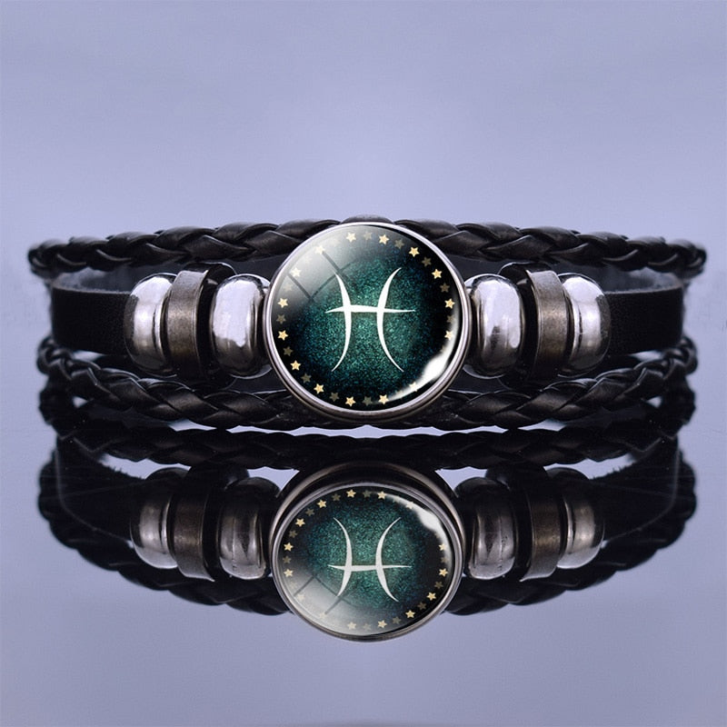 12 Zodiac Signs Constellation Charm Bracelet Men Women Fashion Multilayer Weave leather Bracelet &amp; Bangle Birthday Gifts