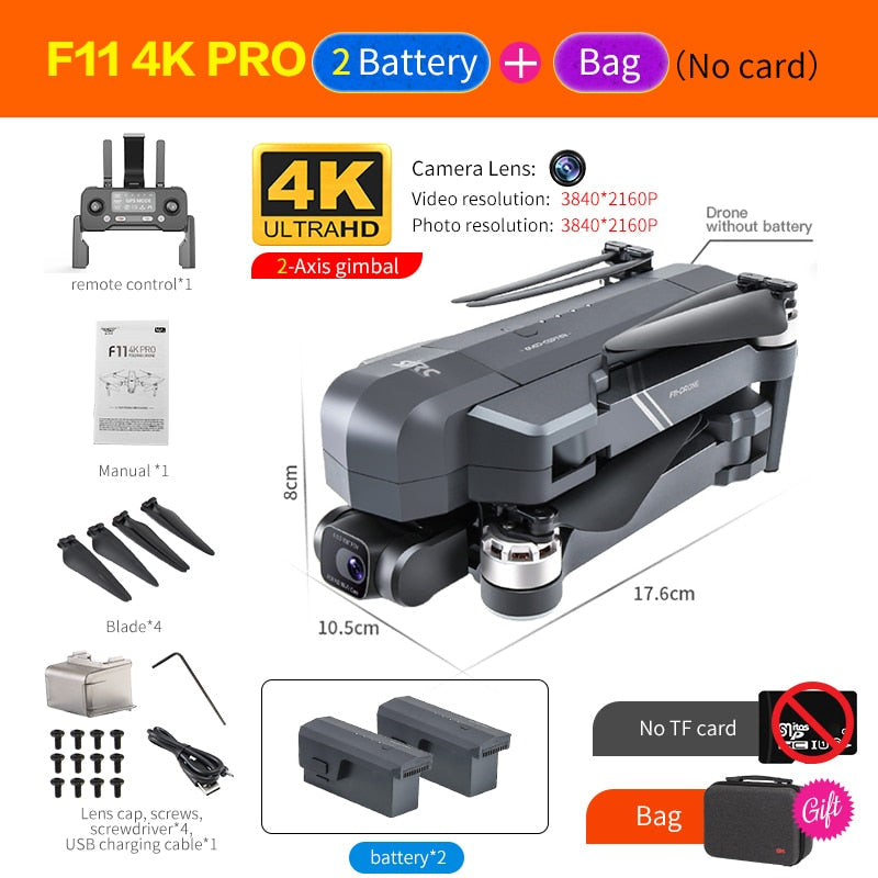 CSF F11S Pro Drone 4k Profesional Camera 3KM WIFI GPS EIS 2-axis Anti-Shake Gimbal FPV Brushless Quadcopter RC Helicopter Dron