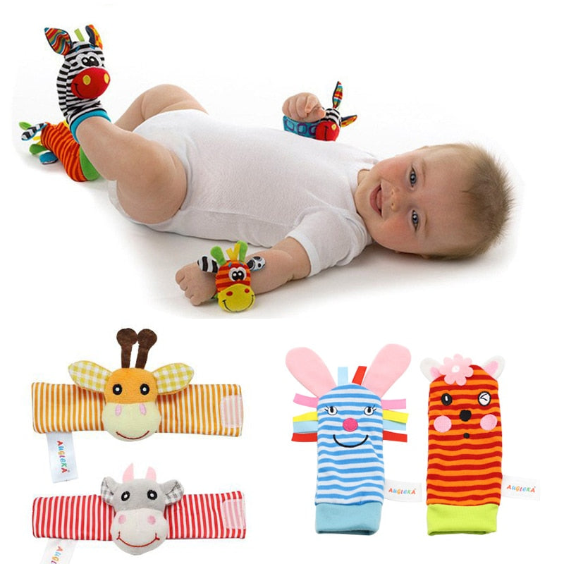 Cartoon Plush Socks Wrist Strap Rattles Baby Toys 0-12 Months Newborn Infant Kids Animal Sock Foot Finder Toy Gift Soft Rattle