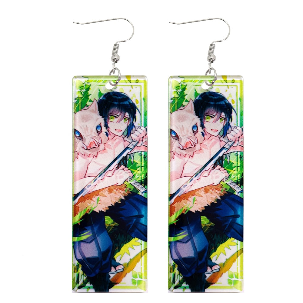 Fashion Acrylic Tanjiro Earrings Demon Slayer Earrings Anime Cosplay Props Hanafuda Drop Long Earrings for Women Girls Jewelry