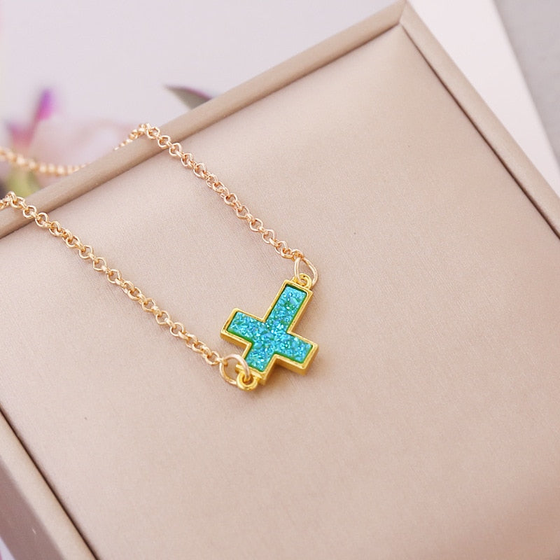 New Gothic Pink Cross Necklace Purple Zircon Punk Pendant Necklace Y2K Heart Cross Chain Necklace for Woman Jewelry Accessories