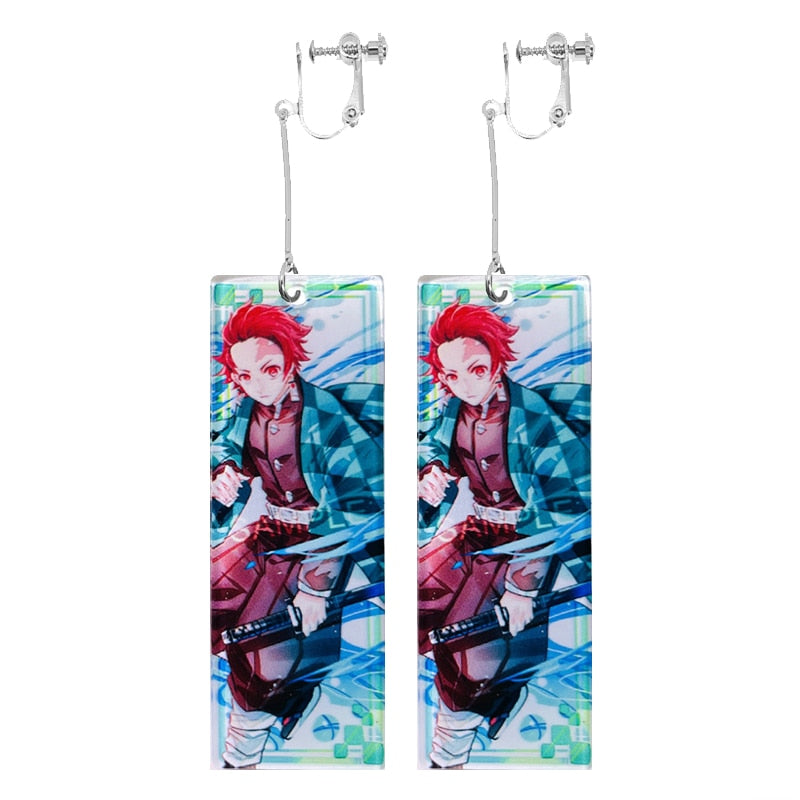 Fashion Acrylic Tanjiro Earrings Demon Slayer Earrings Anime Cosplay Props Hanafuda Drop Long Earrings for Women Girls Jewelry