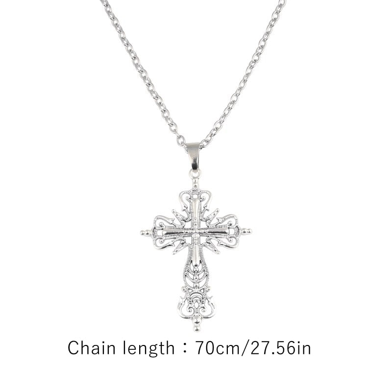 New Gothic Pink Cross Necklace Purple Zircon Punk Pendant Necklace Y2K Heart Cross Chain Necklace for Woman Jewelry Accessories