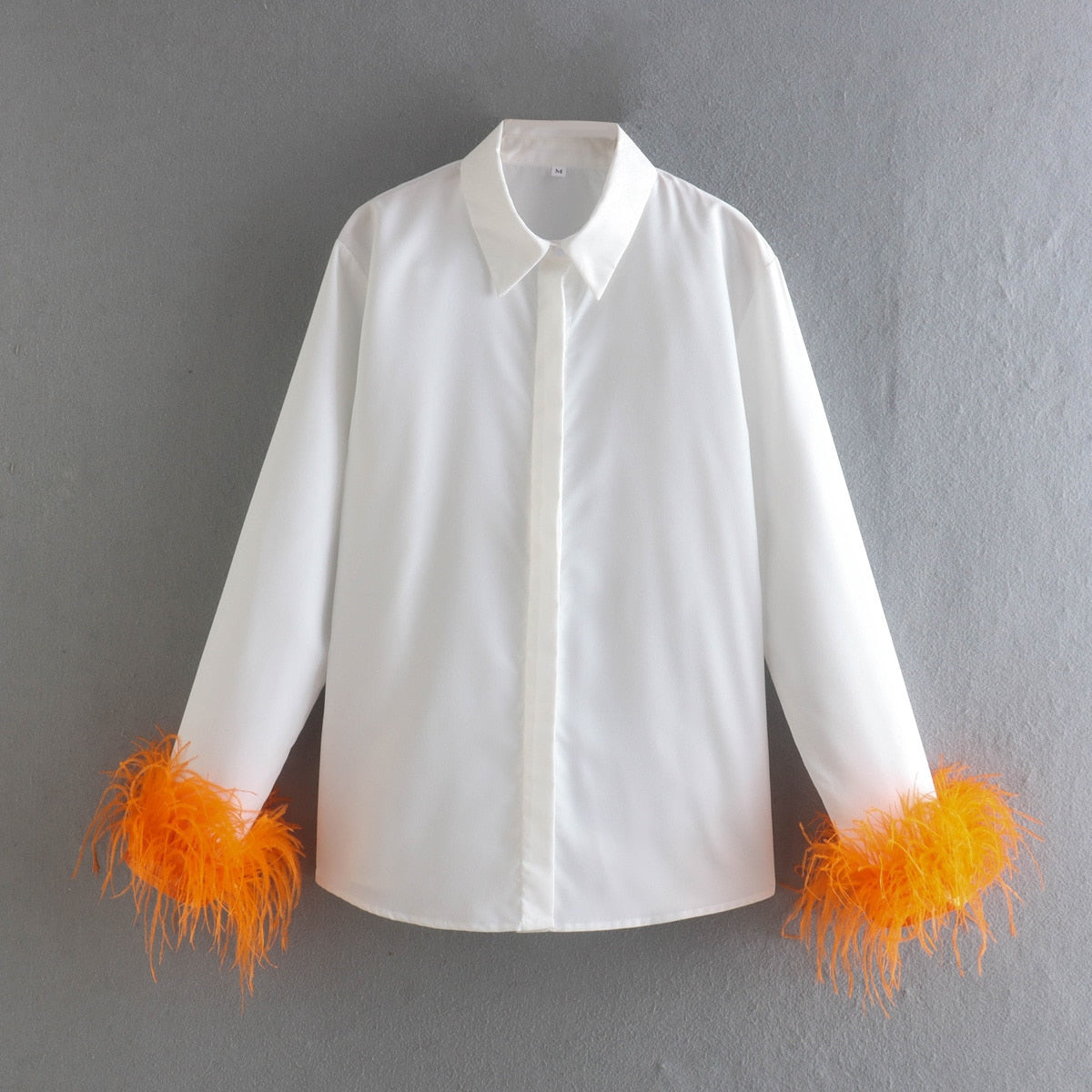 Green Feathers on the Cuffs Womens Blouses Long Sleeves Women&#39;s Clothing White Elegant Female Blouses Tops Shirts for Women Top