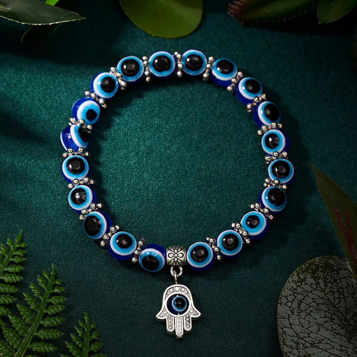 Classic Blue Evil Eyes Palm Butterfly Pendant Bracelet Wishing Elastic Rope Chain Resin Beads Bracelet For Women Jewelry Gift